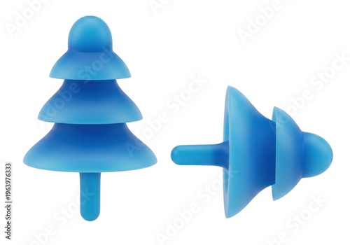 Pair of blue silicone earplugs designed to resemble a miniature tree structure