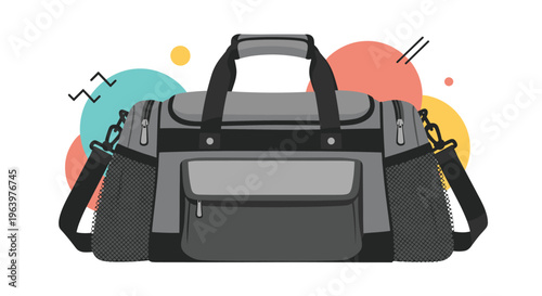 Versatile grey and black duffel bag with multiple pockets and a shoulder strap designed for gym or travel purposes.