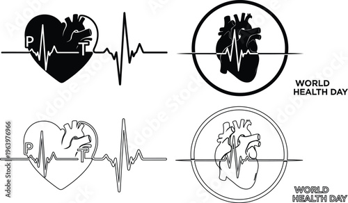 World health day heart logos and symbols
