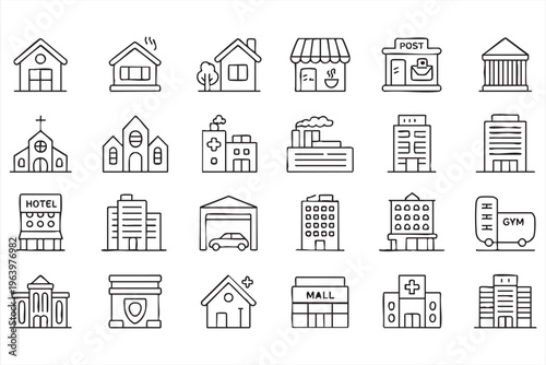 Building and Property Vector Icons for Urban Development and Construction