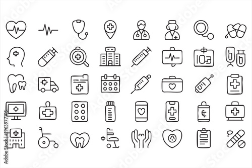 Doctor, Pharmacy, and Emergency Icons for Healthcare Applications