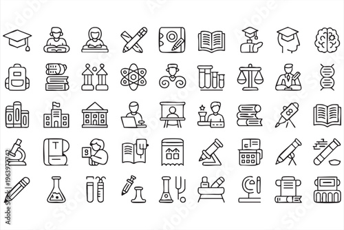 Academic and Online Learning Line Icons for Students and Teachers