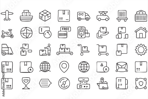 Logistics and Delivery Icon Set with Shipping and Transportation Elements