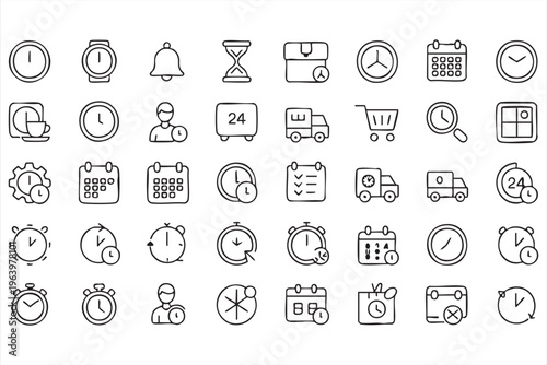 Time Management Icon Set with Clock, Schedule, and Calendar Elements