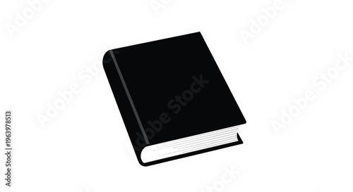 A minimalist depiction of a closed black book isolated on a stark white background suggesting knowledge high quality professional detailed modern