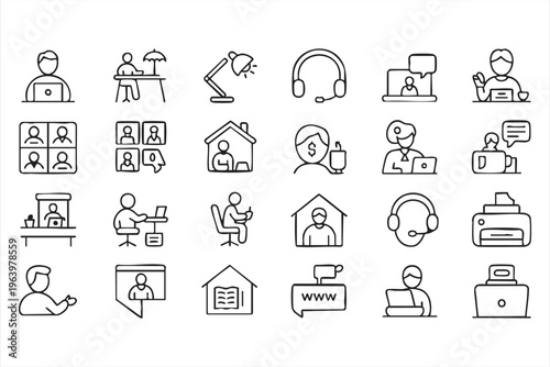 Online meeting and customer support line icons for digital workspace design