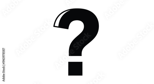 A stark black question mark dominates a white background symbolizing uncertainty inquiry and the need for answers high quality professional detailed
