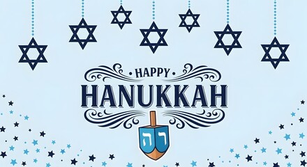 Happy hanukkah celebration with dreidel and stars