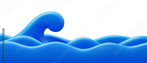 3d ocean and sea water background with tsunami wave with smooth blue water swell. Abstract vector marine liquid motion with curved surf splash, realistic fluid flow, seascape or fresh aquatic backdrop