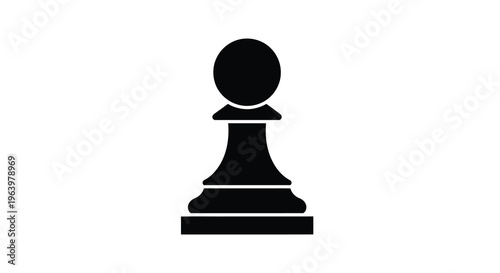 A stark black silhouette of a chess pawn is centrally positioned against a plain white background simple and iconic high quality