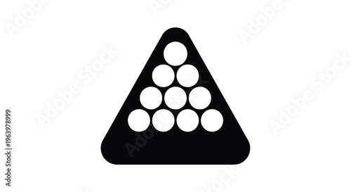 A minimalist black silhouette depicts a standard rack of fifteen billiard balls arranged in a triangular formation high quality professional detailed