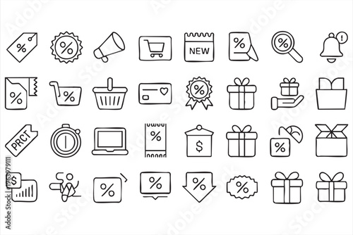 Shopping deals and discount line icons for ecommerce and marketing concepts