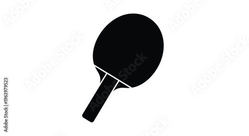 A stark black silhouette depicts a table tennis paddle showcasing its rounded shape and distinctive handle design high quality professional detailed