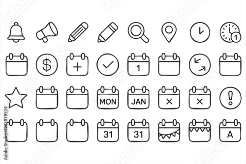 Schedule and reminder line icons for calendar and productivity design