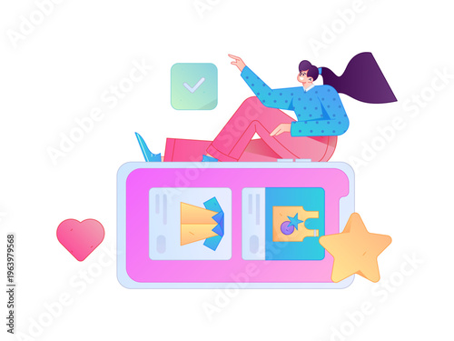 Holiday shopping people doing e-commerce online shopping flat vector concept operation hand drawn illustration
