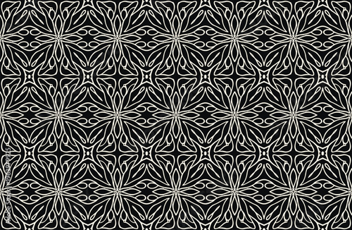 Intricate White Abstract Pattern on Black Background Digital Graphic Design.