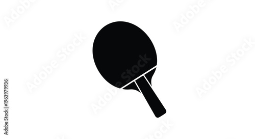 A stark silhouette depicts a black ping pong paddle against a plain white background showcasing the sport s equipment high quality