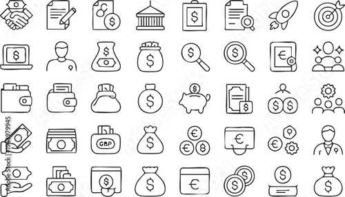 Corporate finance and fintech icon pack for web, app and marketing design use
