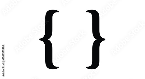 A minimalist depiction of black curly brackets resembling opening and closing symbols set against a white background high quality professional detailed