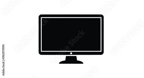 A simple flat screen television icon is displayed against a stark white background showcasing its rectangular form high quality professional detailed