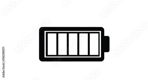 A simple black and white illustration depicts a battery icon with five out of ten segments filled indicating a moderate charge level