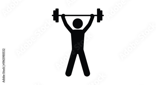 A simple black silhouette depicts a person powerfully lifting a barbell overhead demonstrating strength training high quality professional detailed modern elegant