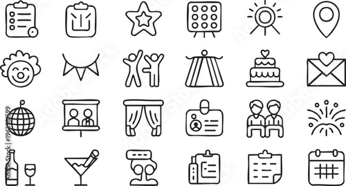 Social event and celebration icon pack for weddings, festivals and gatherings