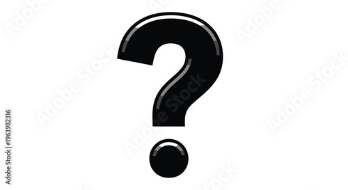 A glossy black question mark symbol is prominently displayed against a clean stark white background high quality professional detailed modern elegant