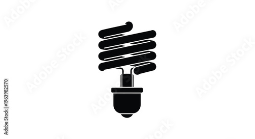 A black silhouette depicts a compact fluorescent lamp a common energy saving light bulb against a white background high quality professional