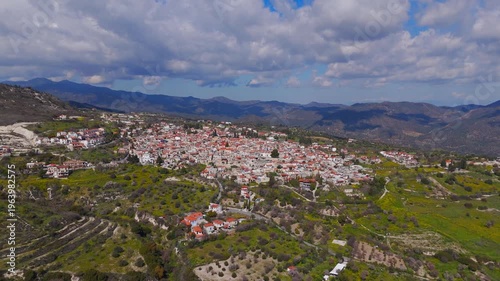 Aerial Panorama of Scenic Pano Lefkara Village in the Cyprus Mountain Range