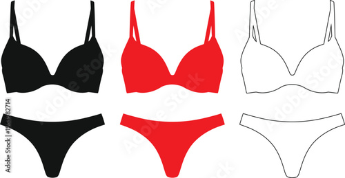 Women's lingerie set including bras and panties in various colors