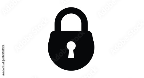 A simple black silhouette depicts a closed padlock with a u shaped shackle and keyhole high quality professional detailed modern elegant