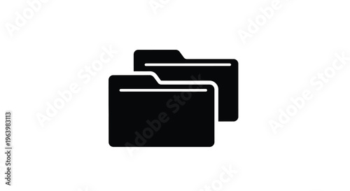 A simple graphic depicts two black folder icons stacked slightly askew on a stark white background high quality professional detailed modern