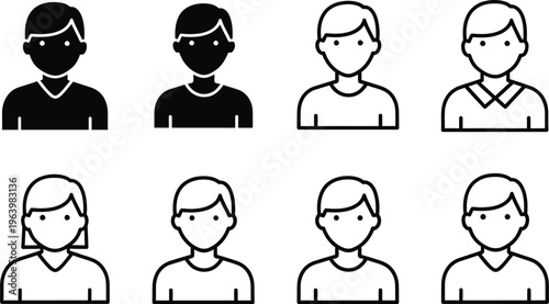 Diverse group of people icons in black and white