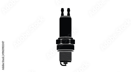 A stark black silhouette depicts a spark plug a vital component for internal combustion engines isolated on white high quality professional
