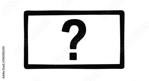 A simple black and white illustration depicts a rectangular screen displaying a large centered question mark high quality professional detailed modern