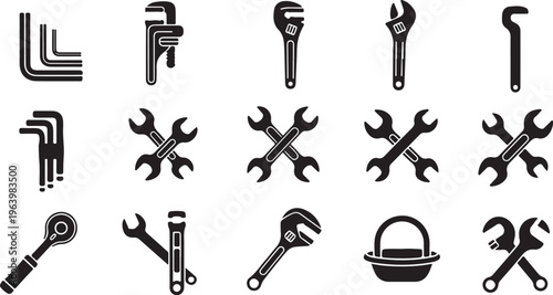 Set of painting and construction tools and materials in silhouette and outline style on transparent background vector.