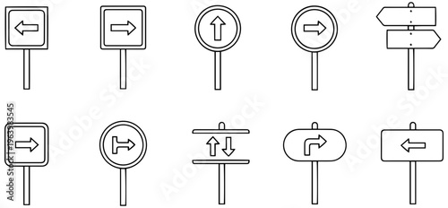 Directional signs with arrows on posts for navigation and guidance
