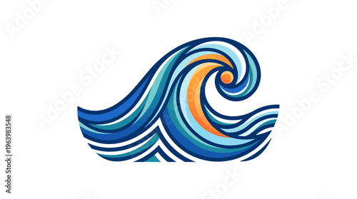 Blue and orange wave graphic symbol.