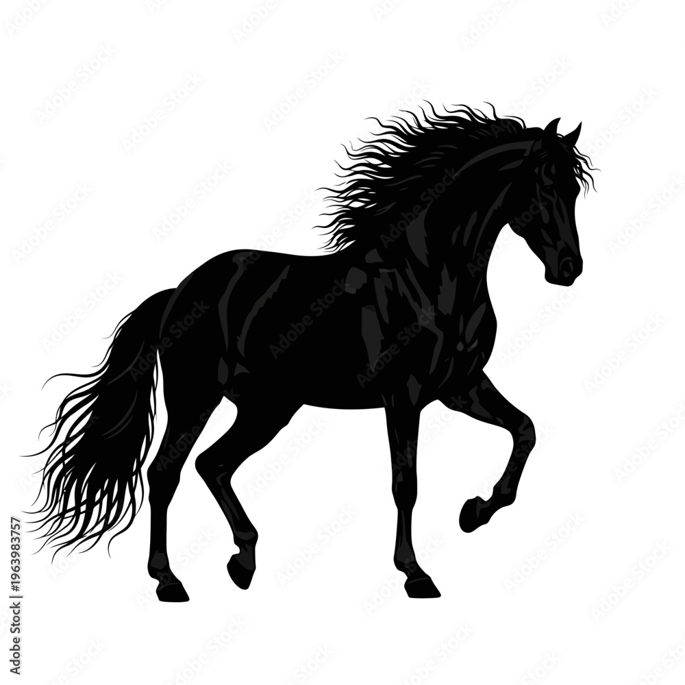 Fototapeta premium Running Horse Silhouette Dynamic Motion Black Vector Design