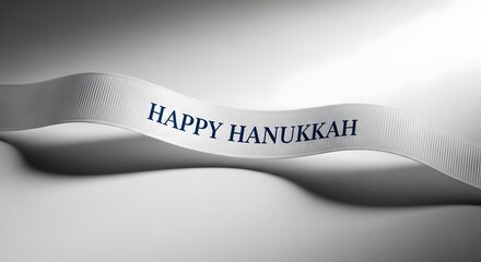 A white ribbon with happy hanukkah text on it