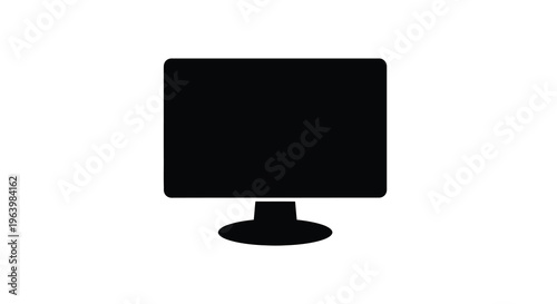 A minimalist depiction of a modern flat screen computer monitor presented in solid black against a white background high quality professional