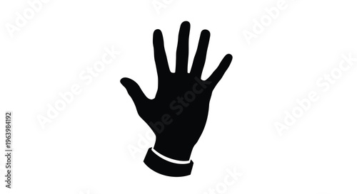 A stark black silhouette depicts an open human hand with fingers extended presented against a white background high quality professional detailed