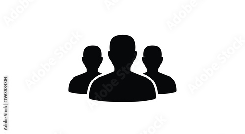 A minimalist black silhouette depicts three human heads arranged closely together suggesting a group or team high quality professional detailed modern