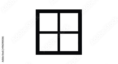 A simple graphic representation of a black window frame divided into four equal panes on a white background high quality professional