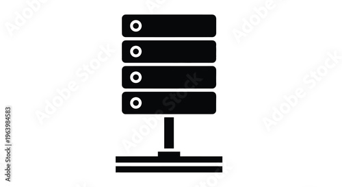 A minimalist black and white illustration depicts a stack of server blades connected to a base high quality professional detailed modern