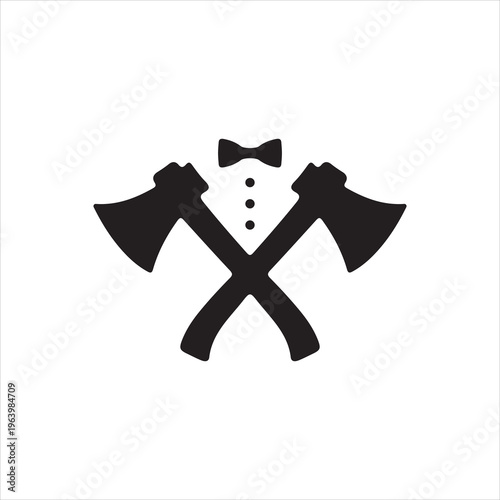 A creative combination of an axe and a bowtie that symbolizes a unique clothing theme