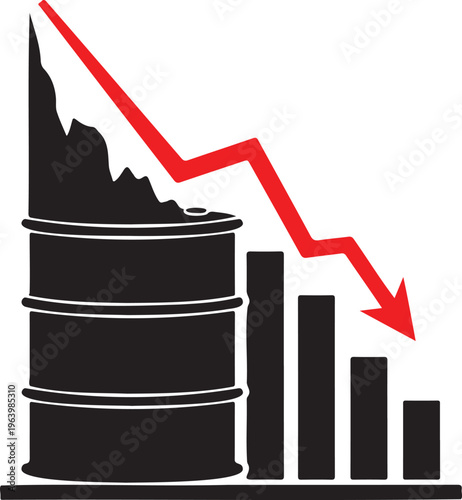 Energy market decline vector illustration showing crude oil price drop and financial recession trend