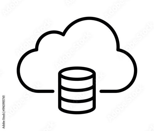 Simple line icon of a cloud database. Represents cloud computing, data storage, server technology, and hosting services. Minimalist vector for web and mobile UI design.