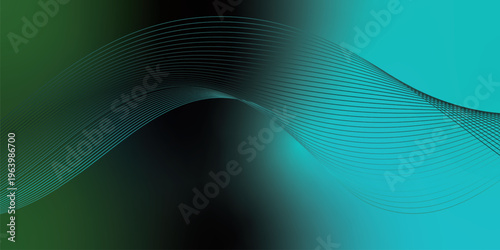 Bright azure, green and black glowing ribbons sweeping upward from a deep shadowed base across a subtle grainy textured backdrop with soft luminous highlights, modern abstract banner design.